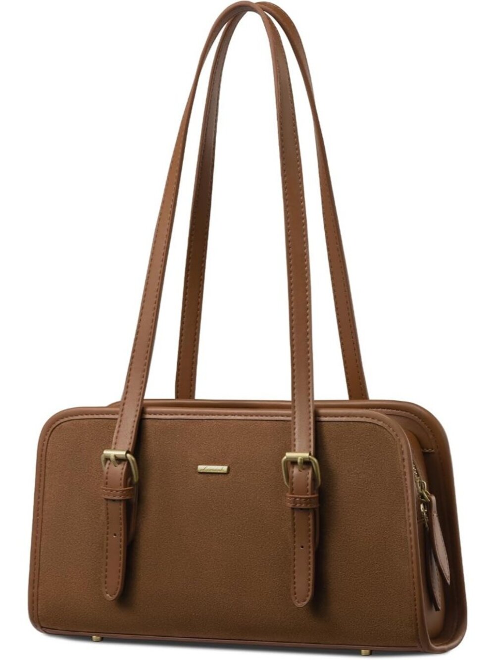Women's Golden Brown Mini Leather Hobo Shoulder Bag Vintage Zip Clutch Purse
